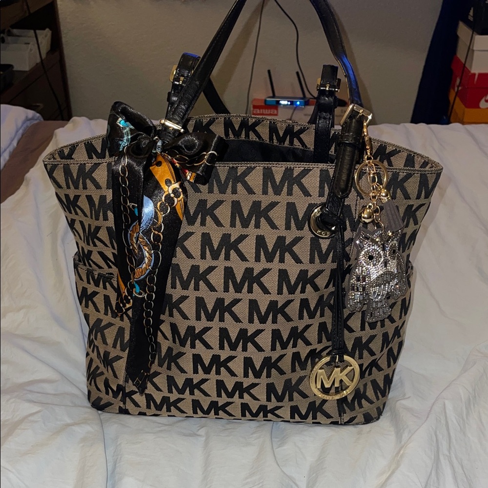 Michael Kors Black and Brown Monogram Tote